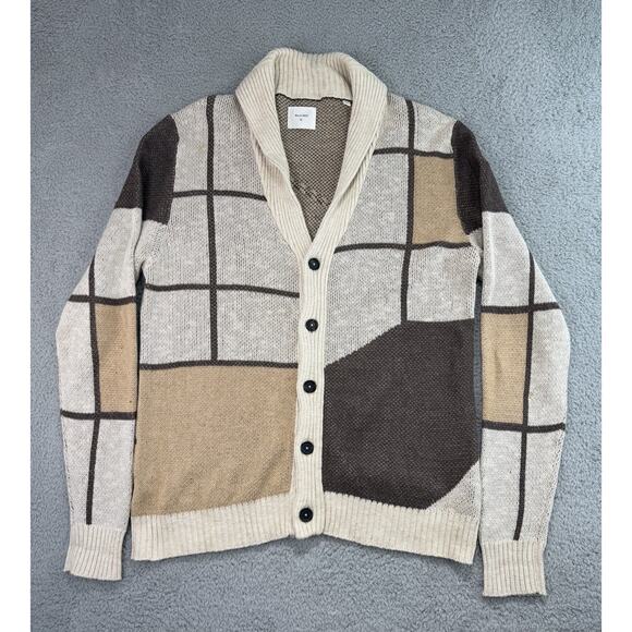 Billy Reid Men Frames Jacquard Cardigan Shawl Multicolor Button Sweater Size XL